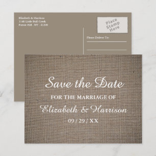 Carte Postale Rustic Burlap Wedding Enregistrer La Date