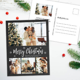 Carte Postale Rustic Chalkboard 4 Photo Collage Noël