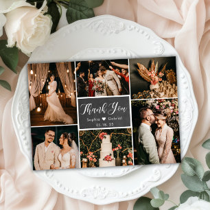 Carte Postale Rustic Chalkboard Photo Collage Mariage Merci