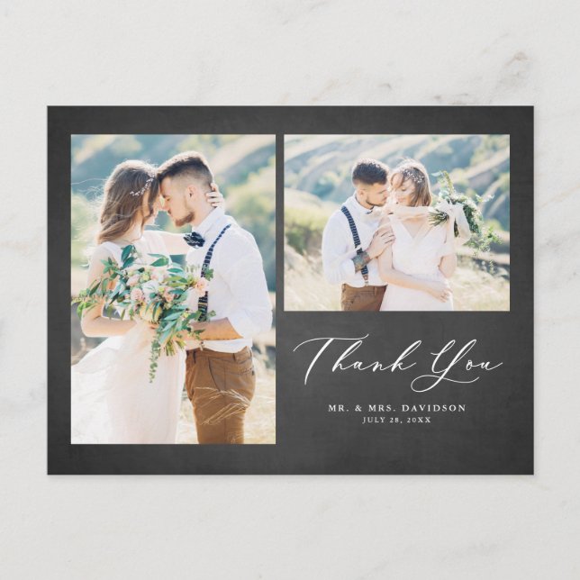 Carte Postale Rustic Chalkboard Photo Collage Mariage Merci (Devant)