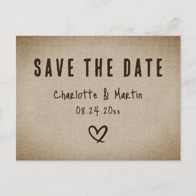 Carte Postale Rustic Country Burlap Wedding Enregistrer La Date (Devant)