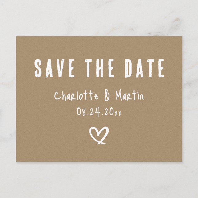 Carte Postale Rustic Country Kraft Papier Enregistrer la date (Devant)