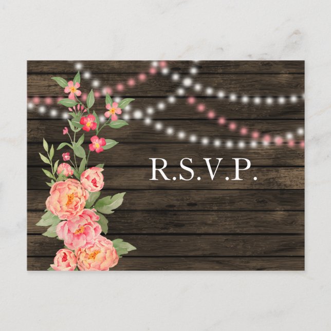 Carte Postale Rustic Country Peony Grange Mariage bois (Devant)