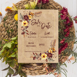 Carte Postale Rustic Fall Mustard Floral Wedding Enregistrer La