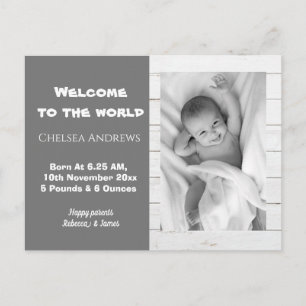 Carte Postale Rustic Grey Baby Photo Faire-part de