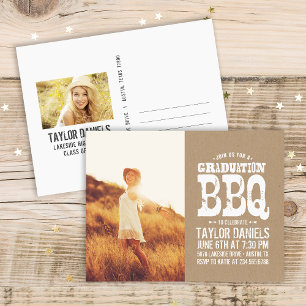 Carte Postale Rustic Kraft Graduation Photo BBQ Invitation