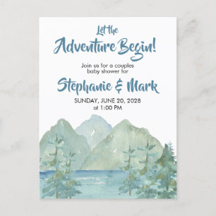Carte Postale Rustic Mountains Watercolor Baby shower d'aventure