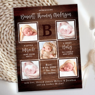Carte Postale Rustic Personnalisé 5 Photo Nouveau Faire-part béb