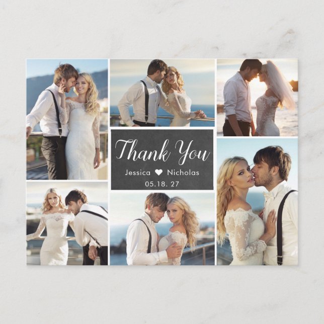 Carte Postale Rustic Photo Collage Chalkboard Mariage Merci (Devant)