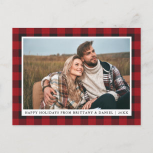 Carte Postale Rustic Red Plaid Couple Photo Joyeuses Fêtes