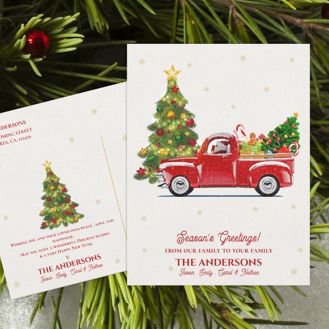 Carte Postale Rustic Red Truck Noël Arbre des voeux de la saison (Rustic Red Truck Christmas Tree Season’s Greetings Postcard)
