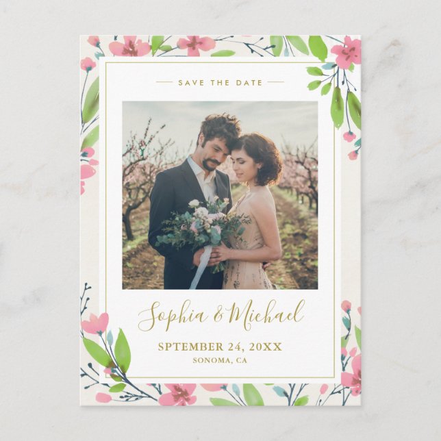 Carte Postale Rustic Rose Floral Photo Enregistrer La Date Invit (Devant)