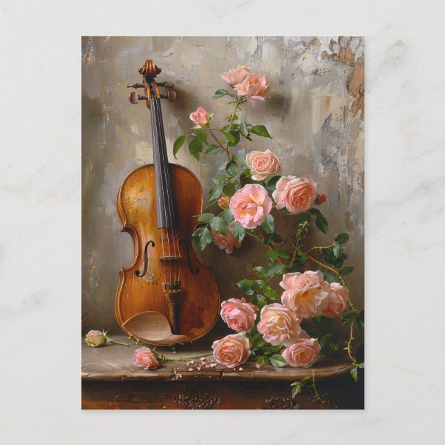 Carte Postale Rustic Still Life avec Violon Vintage (Devant)