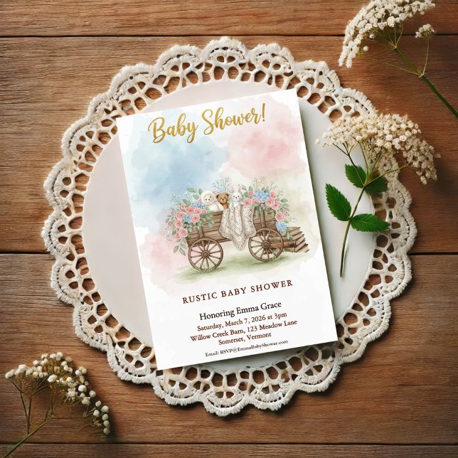 Carte Postale Rustic Wagon Watercolor Floral Baby Shower (Créateur téléchargé)
