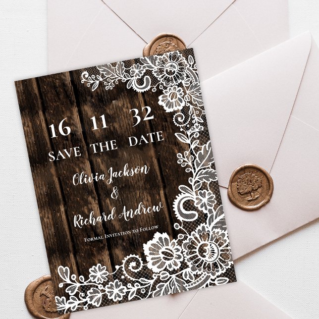 Carte Postale Rustic Wood Lace Floral Wedding Save the Date (Rustic Wood Lace Floral Wedding Save the Date Postcard)