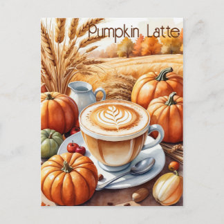 Carte Postale Rustique Automne Harvest Citrouille Spice Latte