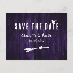 Carte Postale Rustique Boho Coeur Purple Mariage Enregistrer La