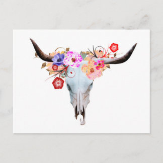 Carte Postale Rustique Boho Floral Longhorn Crâne