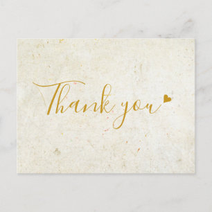 Carte Postale Rustique Boho Gold Heart Merci Script