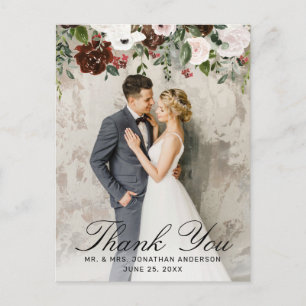 Carte Postale Rustique Bourgogne Floral Mariage Merci photo