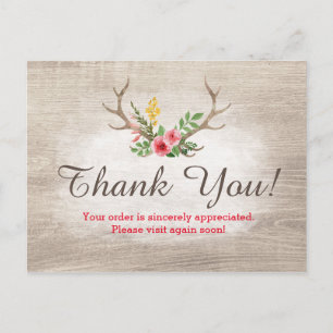 Carte Postale Rustique Deer Antler Bohème Floral Merci