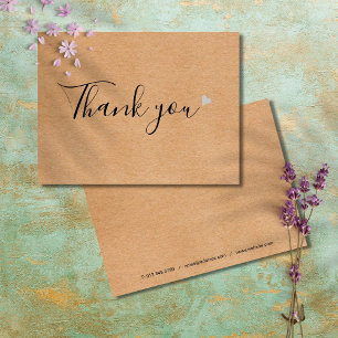 Carte Postale Rustique Kraft Simple Script Merci d'entreprise