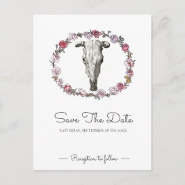 Carte Postale Rustique Mariage Vache Crâne Roses Rose Enregistre