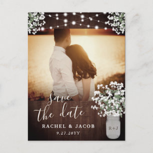 Carte Postale Rustique Mason Jar illuminent mariage Enregistrer
