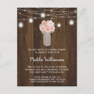Carte Postale Rustique Mason Jar Lumières florales Fête des mari