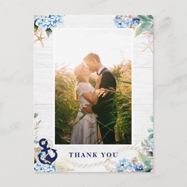 Carte Postale Rustique Nautique Plage Mariage Merci photo (Devant)