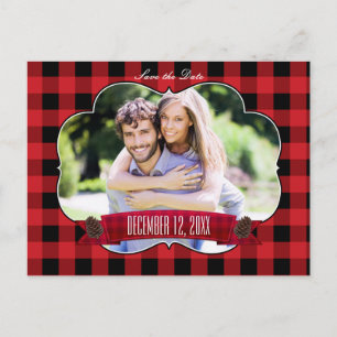Carte Postale Rustique Red Plaid & Pinecones