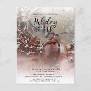 Carte Postale Rusty Bells Holly Berries Dîner de vacances Invita