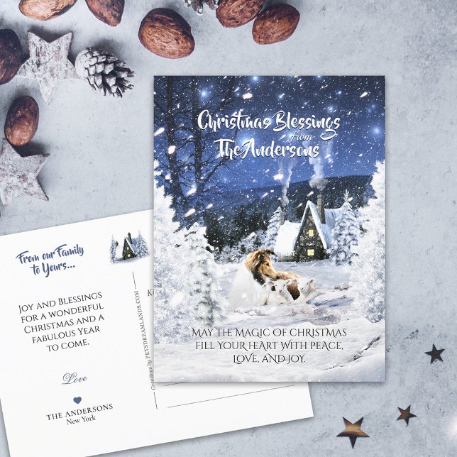 Carte Postale Sable Rough Collie & Lamb, Magic White Christmas - (Créateur téléchargé)