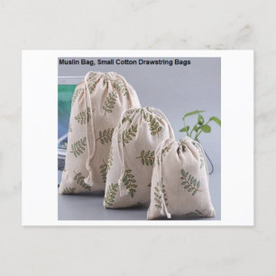 Carte Postale Sac à mousseline en coton bio, Sac à thé en coton,