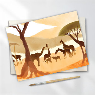 Carte Postale Safari Animaux Aquarelle Silhouette Nature