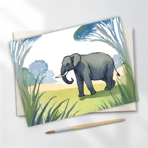 Carte Postale Safari aux éléphants   Aquarelle de la belle natur