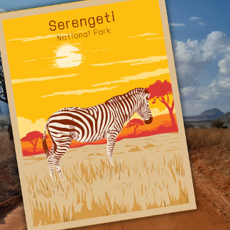 Carte Postale Safari vintage Serengeti Afrique Zèbre Art de voya