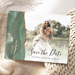 Carte Postale Sage Green Gold Agate Photo personnalisée Enregist