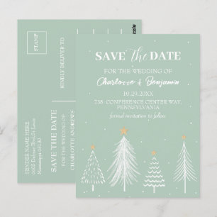 Carte Postale Sage Green hiver Noël Enregistrer la date Mariage