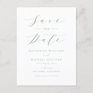 Carte Postale Sage Green Minimalist Script QR Code Enregistrer l