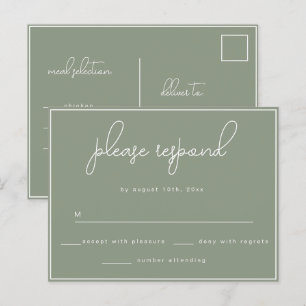Carte postale Sage Green Minimalist Wedding RSVP