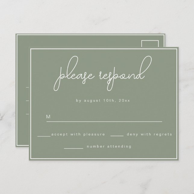 Carte postale Sage Green Minimalist Wedding RSVP (Devant / Derrière)