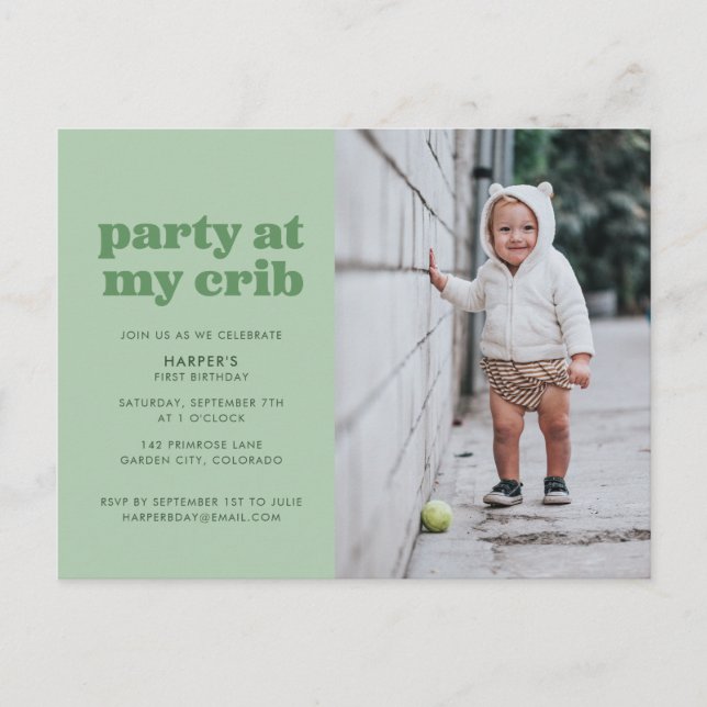 Carte Postale Sage Green Party à My Crib 1st Birday Party Inv (Devant)