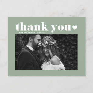 Carte Postale Sage Green Retro Bold Typographie Mariage Merci