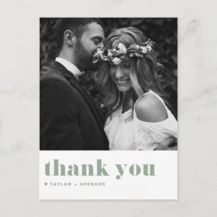 Carte Postale Sage Green Retro Bold Typographie Mariage Merci
