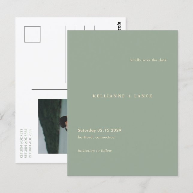 Carte Postale Sage Green Simple Modern Wedding Save the Date (Devant / Derrière)