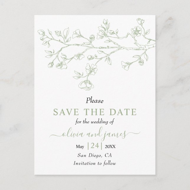 Carte Postale Sage ligne verte fleurit mariage Enregistrer la da (Devant)