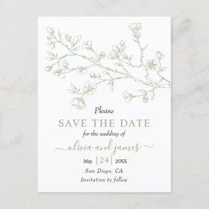 Carte Postale Sage ligne verte fleurit mariage Enregistrer la da