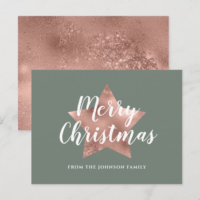 Carte Postale Sage moderne Green Rose Gold Star Joyeux Noël (Devant / Derrière)