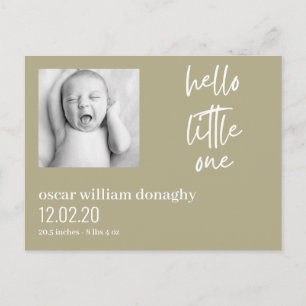 Carte Postale sage vert et blanc tendance bébé moderne tendance